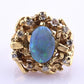 14K Yellow Gold Brutalist Opal & Diamond Ring 9.96g Size 6.5 10×7mm Opal