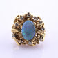 14K Yellow Gold Brutalist Opal & Diamond Ring 9.96g Size 6.5 10×7mm Opal