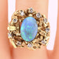 14K Yellow Gold Brutalist Opal & Diamond Ring 9.96g Size 6.5 10×7mm Opal