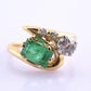 Art Deco 14K Yellow Gold Emerald & Old Euro Diamond Ring Size 6 IGI Certified