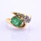 Art Deco 14K Yellow Gold Emerald & Old Euro Diamond Ring Size 6 IGI Certified