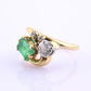Art Deco 14K Yellow Gold Emerald & Old Euro Diamond Ring Size 6 IGI Certified