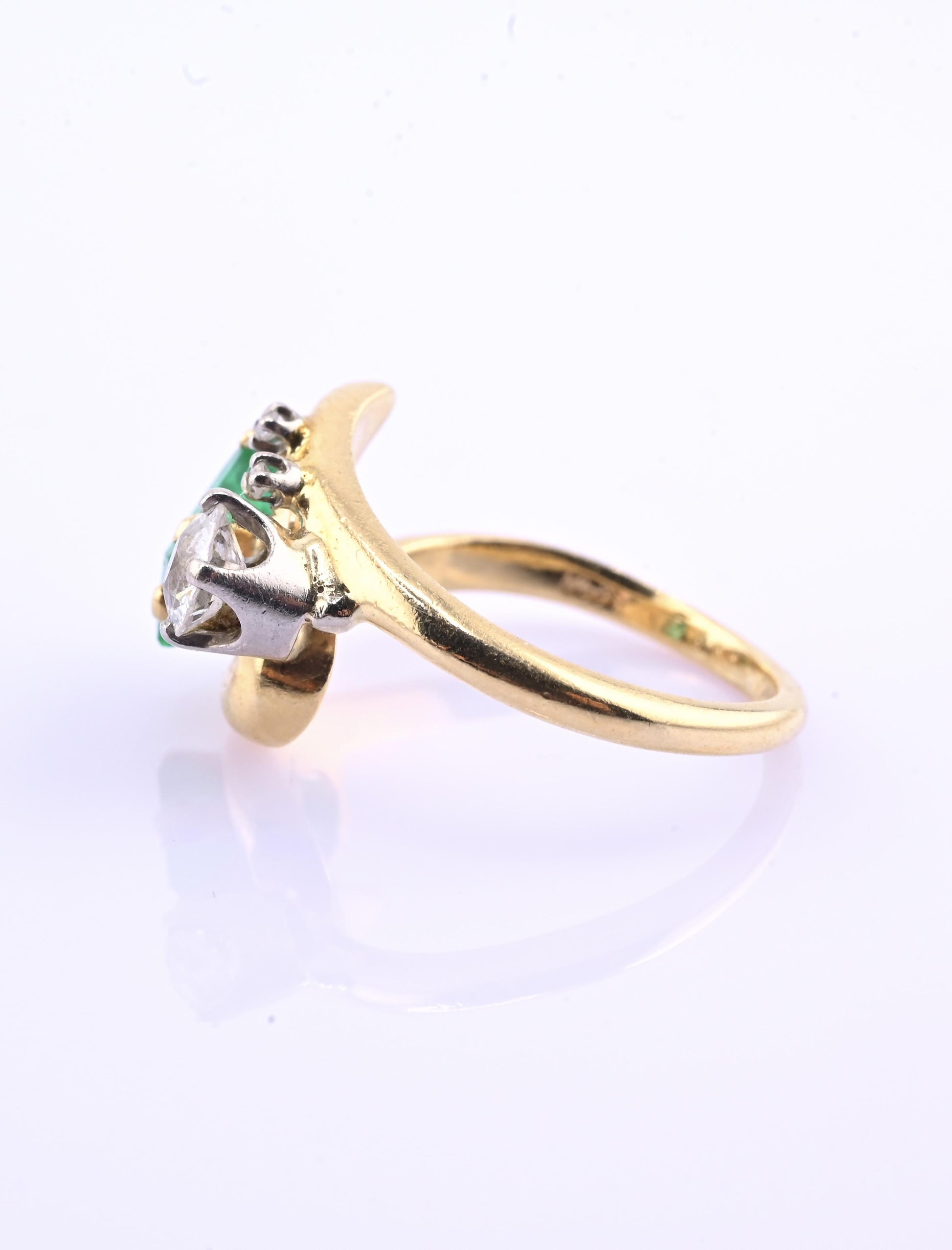 Art Deco 14K Yellow Gold Emerald & Old Euro Diamond Ring Size 6 IGI Certified