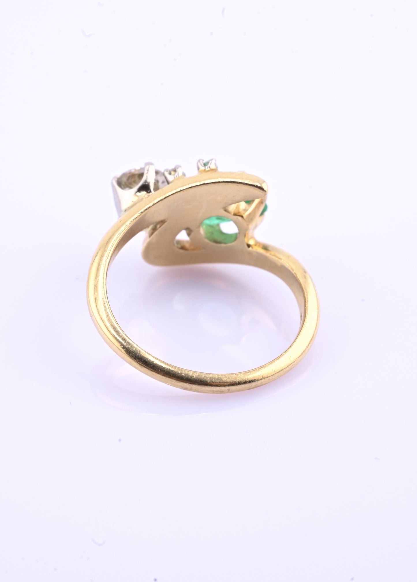 Art Deco 14K Yellow Gold Emerald & Old Euro Diamond Ring Size 6 IGI Certified