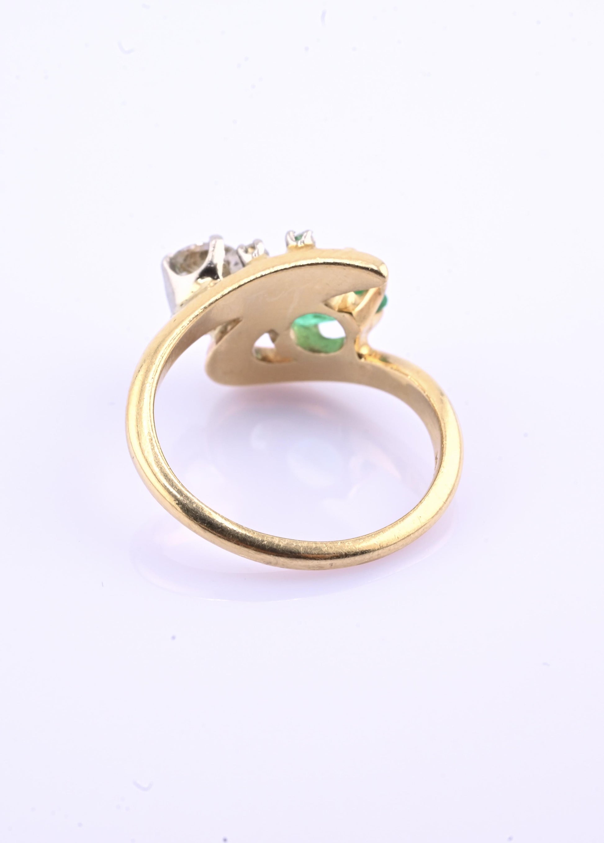 Art Deco 14K Yellow Gold Emerald & Old Euro Diamond Ring Size 6 IGI Certified