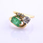 Art Deco 14K Yellow Gold Emerald & Old Euro Diamond Ring Size 6 IGI Certified