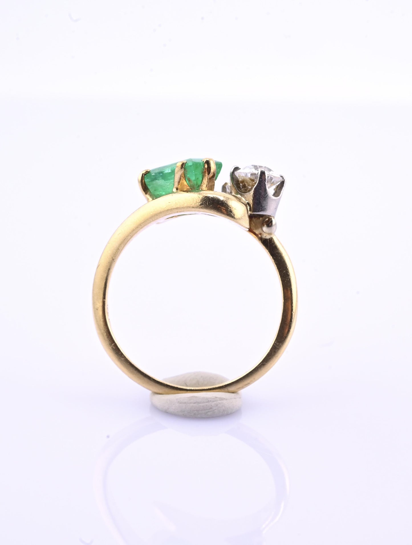 Art Deco 14K Yellow Gold Emerald & Old Euro Diamond Ring Size 6 IGI Certified