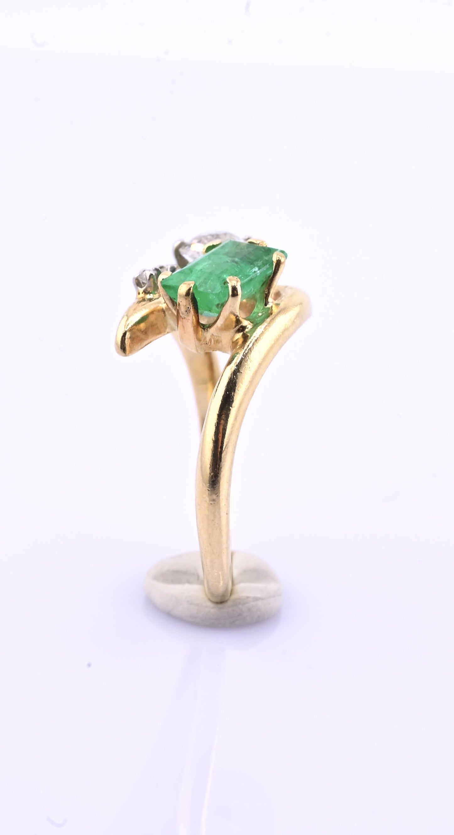 Art Deco 14K Yellow Gold Emerald & Old Euro Diamond Ring Size 6 IGI Certified
