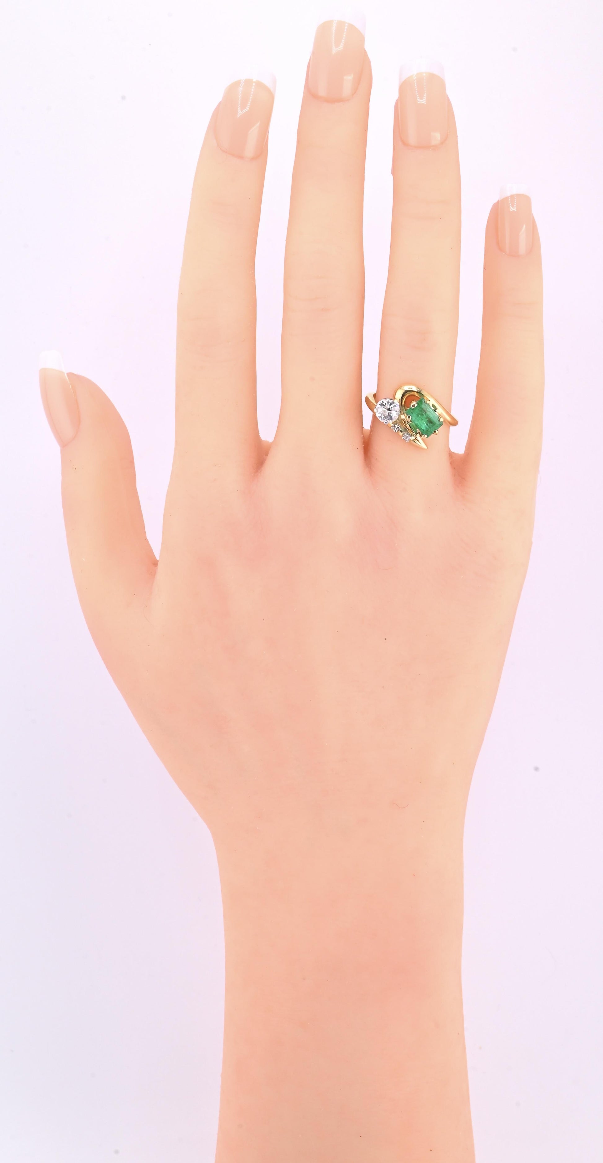 Art Deco 14K Yellow Gold Emerald & Old Euro Diamond Ring Size 6 IGI Certified