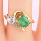 Art Deco 14K Yellow Gold Emerald & Old Euro Diamond Ring Size 6 IGI Certified