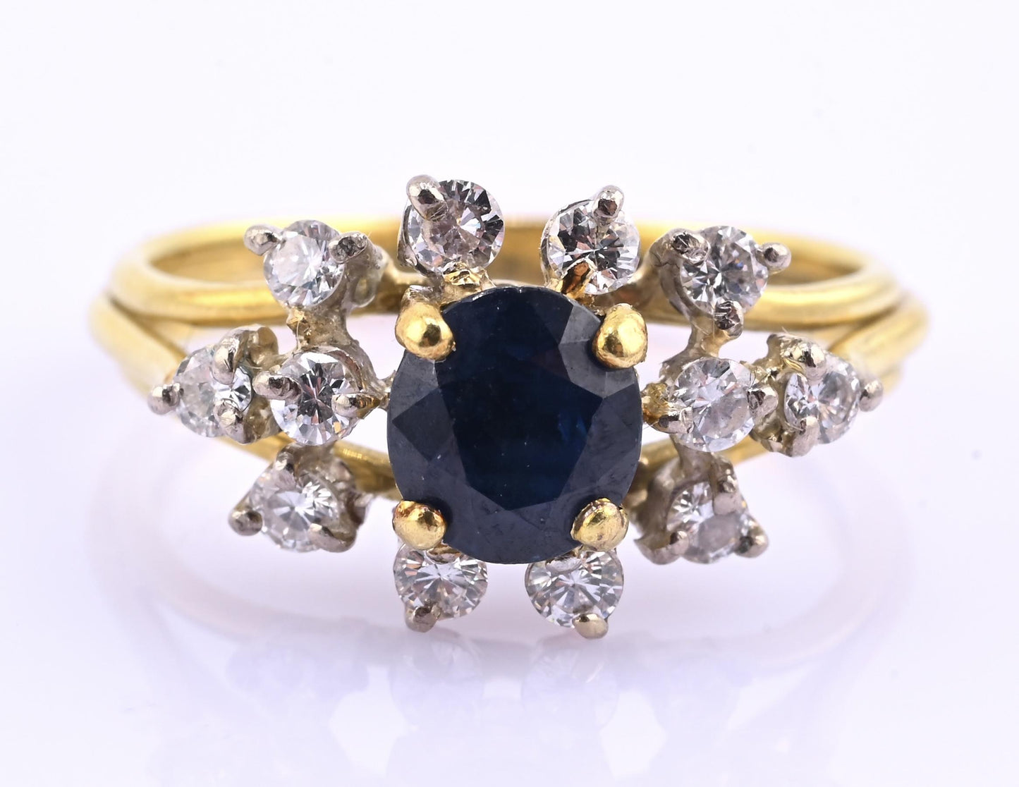 18K Yellow Gold 1.20ct Natural Blue Sapphire Diamond Ring Size 8 IGI Certified
