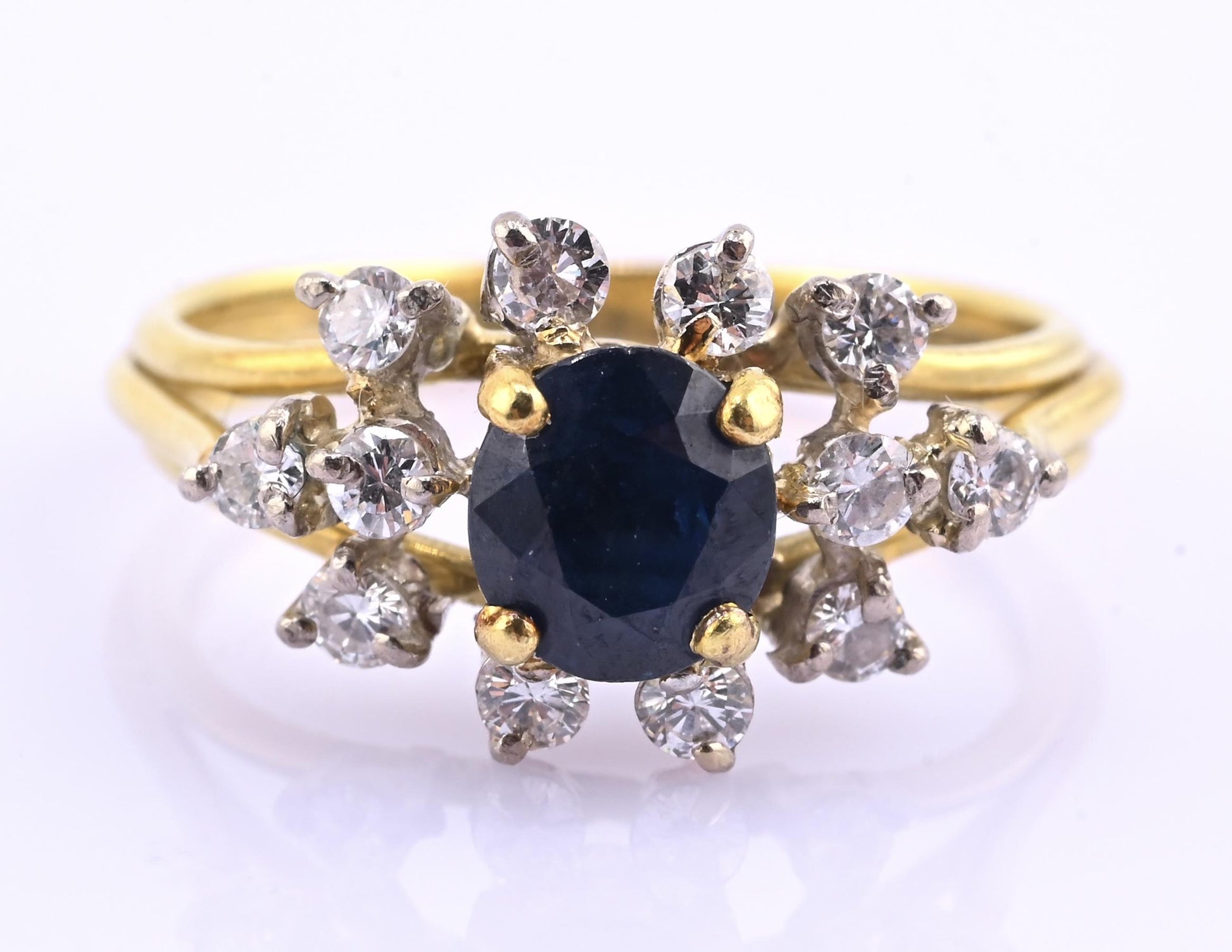 18K Yellow Gold 1.20ct Natural Blue Sapphire Diamond Ring Size 8 IGI Certified