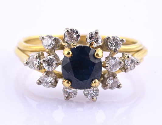 18K Yellow Gold 1.20ct Natural Blue Sapphire Diamond Ring Size 8 IGI Certified