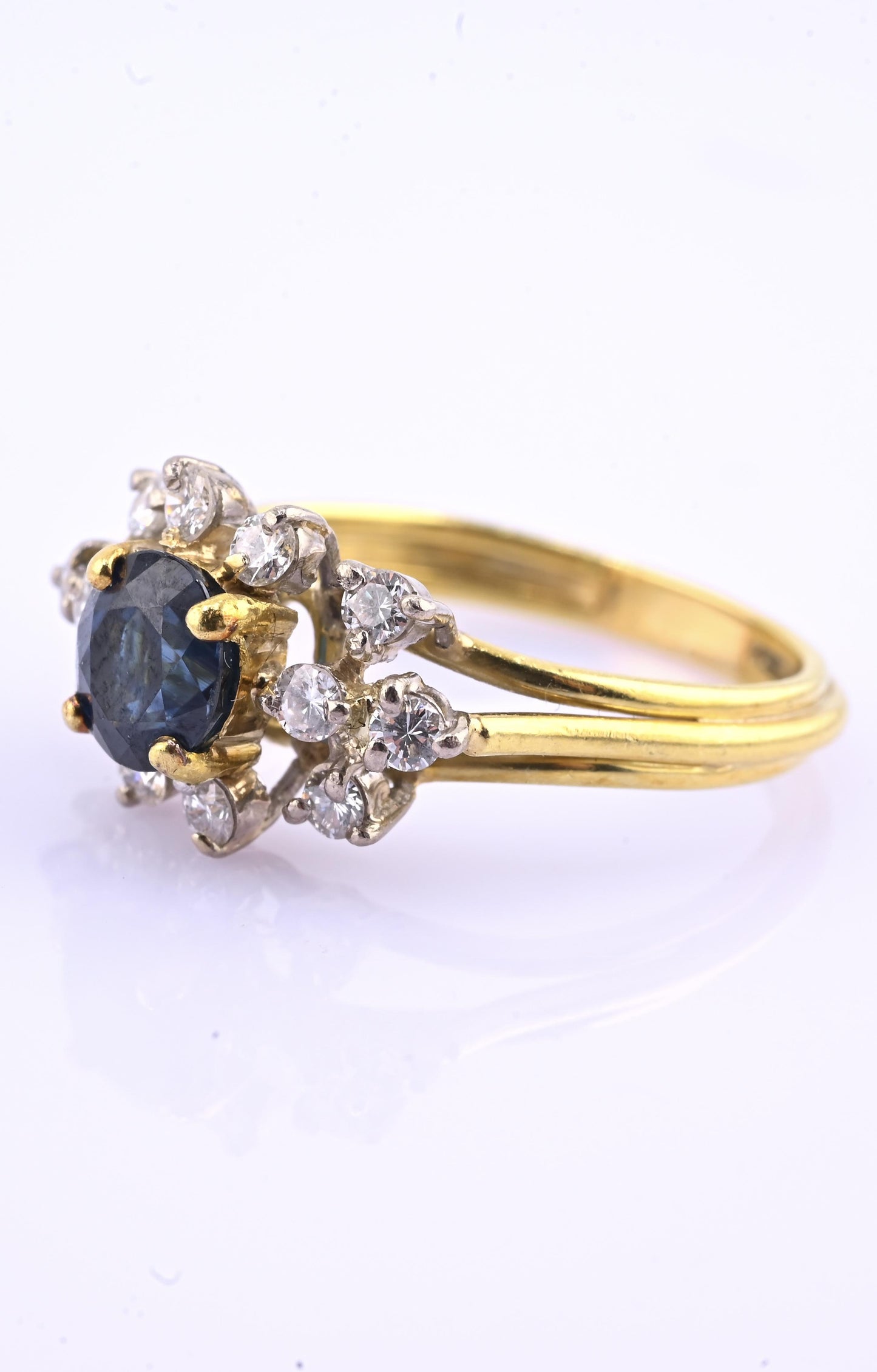 18K Yellow Gold 1.20ct Natural Blue Sapphire Diamond Ring Size 8 IGI Certified
