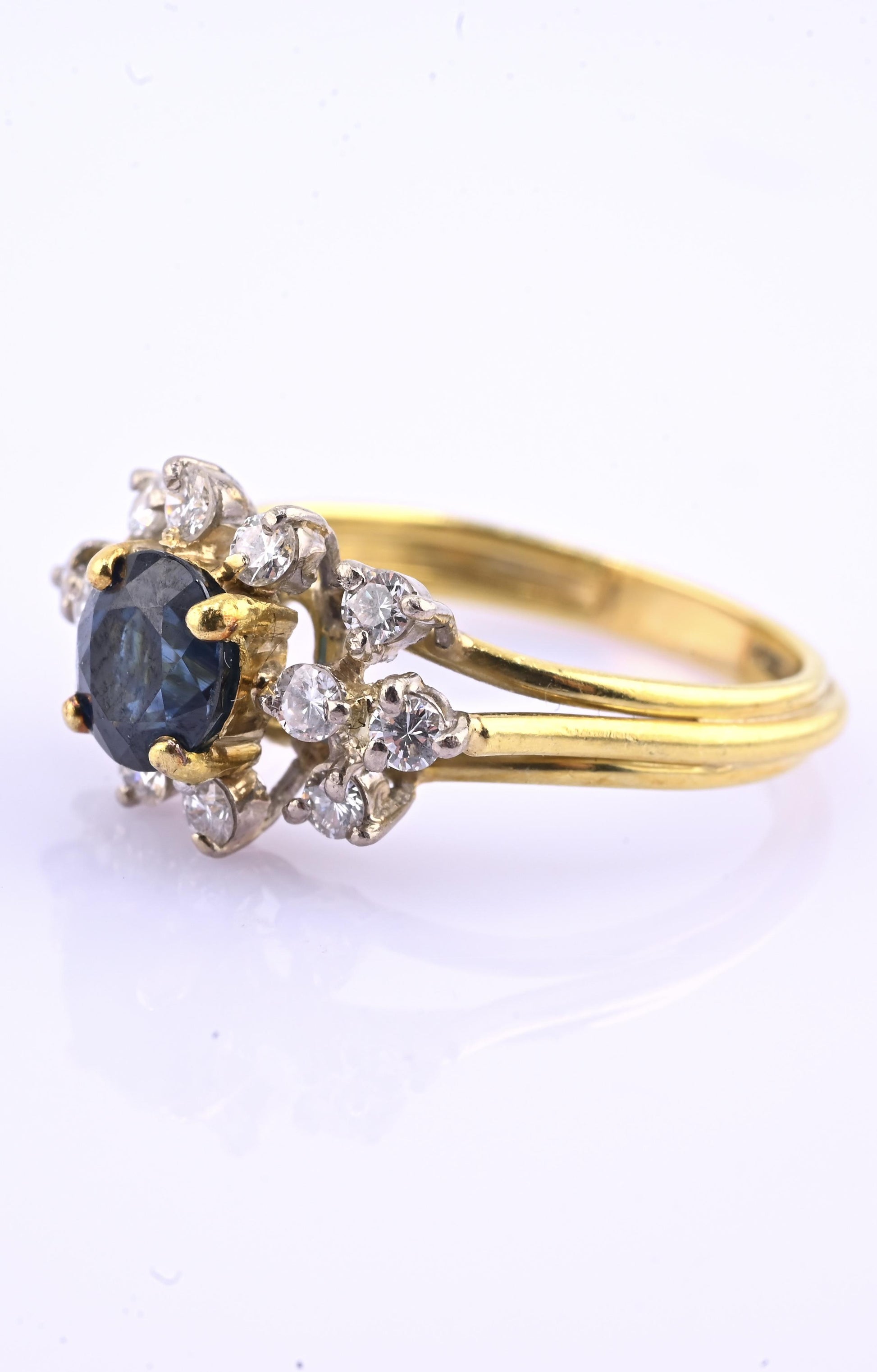 18K Yellow Gold 1.20ct Natural Blue Sapphire Diamond Ring Size 8 IGI Certified