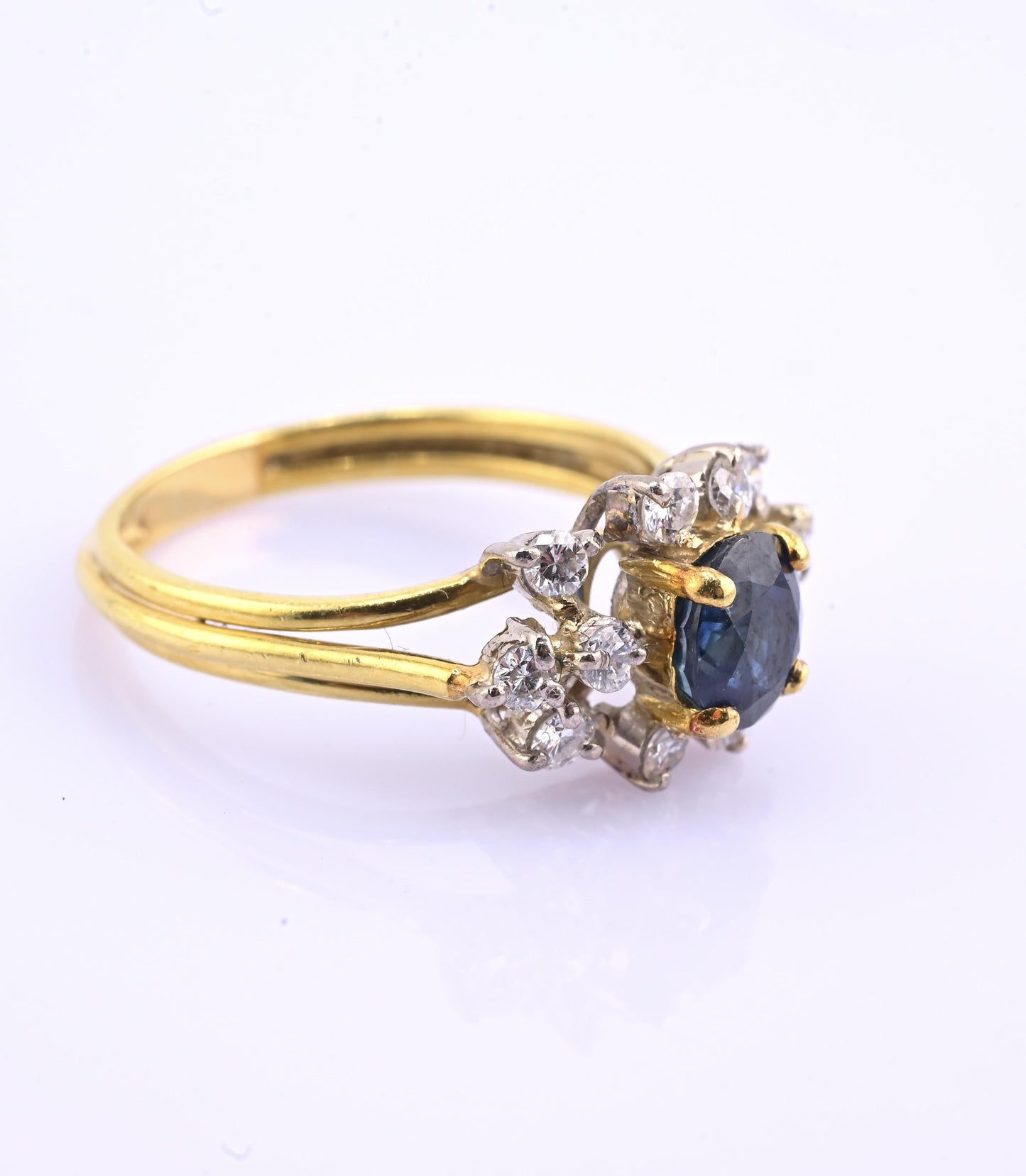 18K Yellow Gold 1.20ct Natural Blue Sapphire Diamond Ring Size 8 IGI Certified