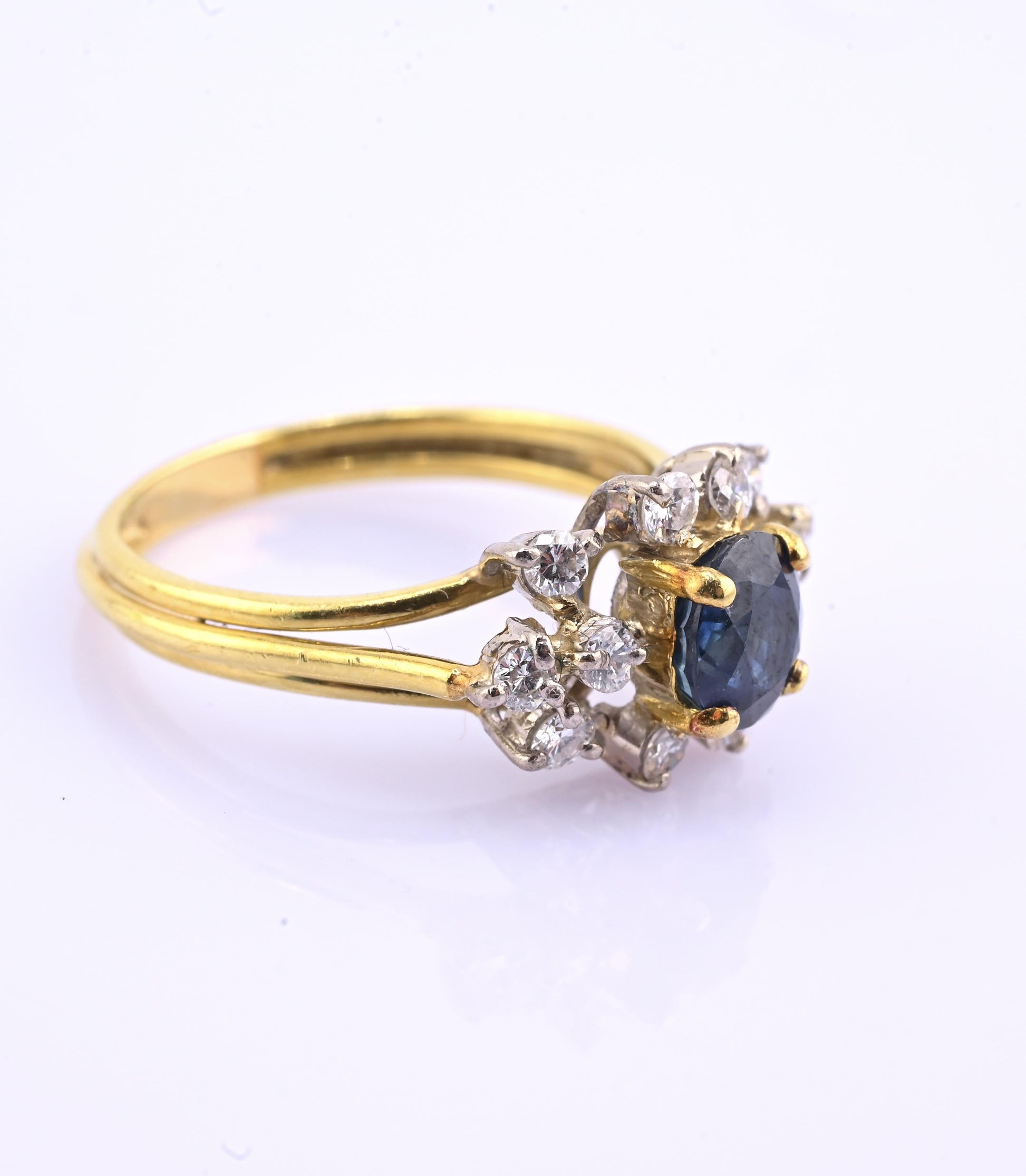 18K Yellow Gold 1.20ct Natural Blue Sapphire Diamond Ring Size 8 IGI Certified