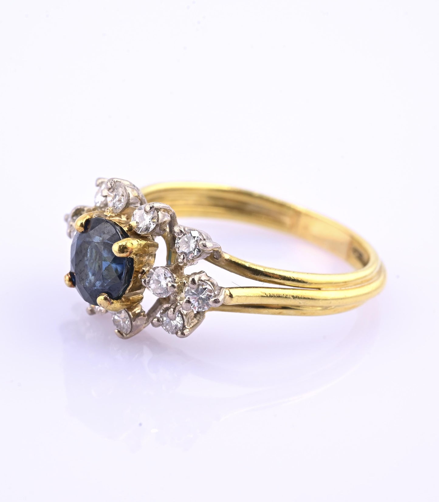 18K Yellow Gold 1.20ct Natural Blue Sapphire Diamond Ring Size 8 IGI Certified