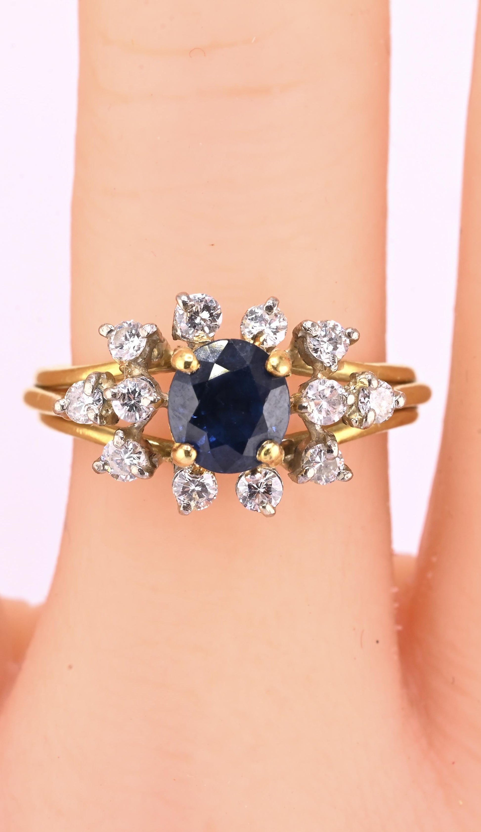 18K Yellow Gold 1.20ct Natural Blue Sapphire Diamond Ring Size 8 IGI Certified