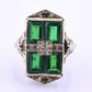 14K Art Deco White Gold Ring With Green Stones IGI Certified Ring 4.75 Ring Size