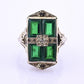 14K Art Deco White Gold Ring With Green Stones IGI Certified Ring 4.75 Ring Size