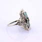 14K Art Deco White Gold Ring With Green Stones IGI Certified Ring 4.75 Ring Size