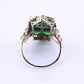 14K Art Deco White Gold Ring With Green Stones IGI Certified Ring 4.75 Ring Size