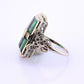 14K Art Deco White Gold Ring With Green Stones IGI Certified Ring 4.75 Ring Size