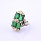 14K Art Deco White Gold Ring With Green Stones IGI Certified Ring 4.75 Ring Size