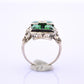 14K Art Deco White Gold Ring With Green Stones IGI Certified Ring 4.75 Ring Size