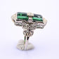 14K Art Deco White Gold Ring With Green Stones IGI Certified Ring 4.75 Ring Size