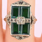 14K Art Deco White Gold Ring With Green Stones IGI Certified Ring 4.75 Ring Size