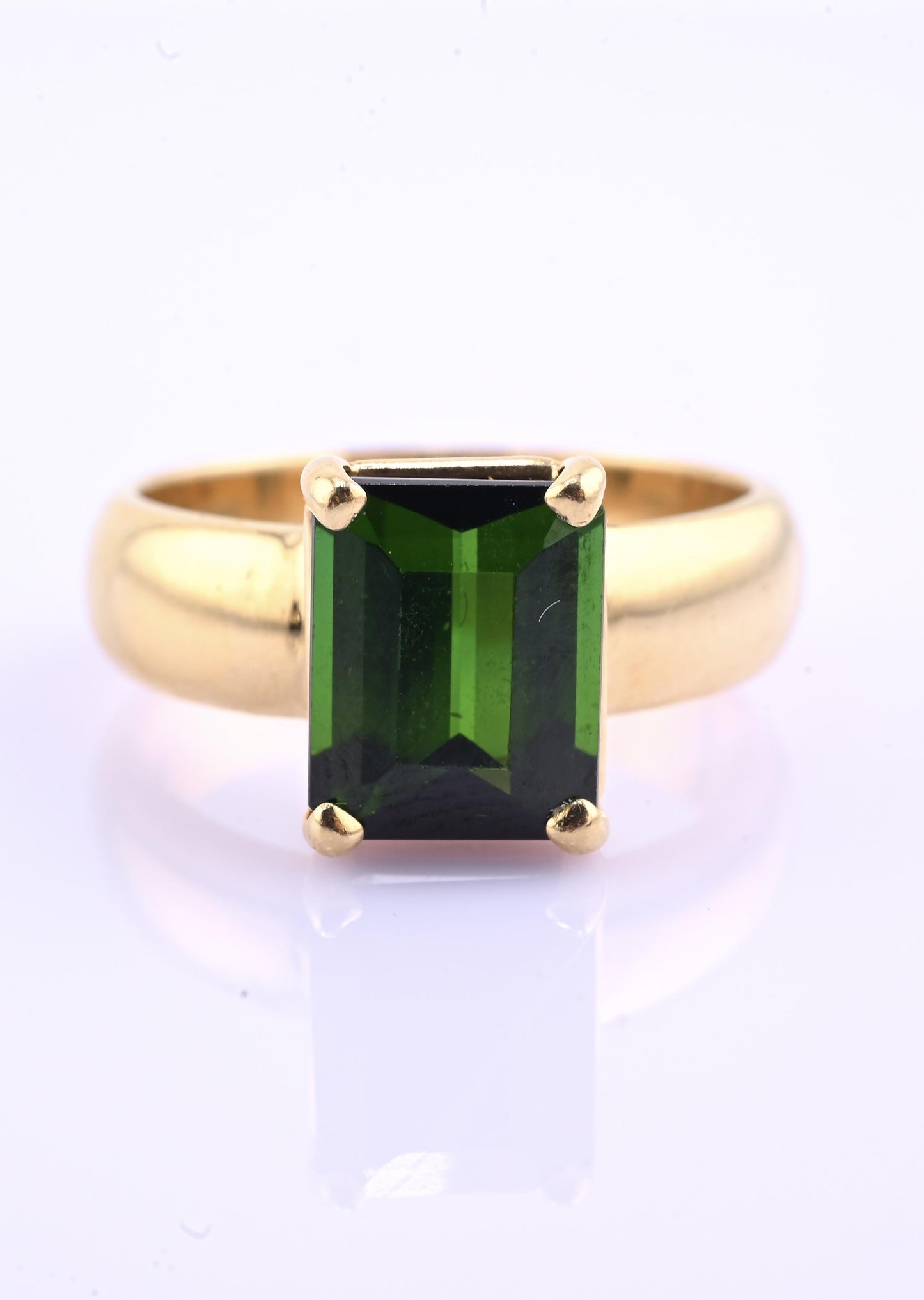 IGI Certified 14K Yellow Gold Green Tourmaline Ring – 3.00 CT Step Cut 4.50 DWT