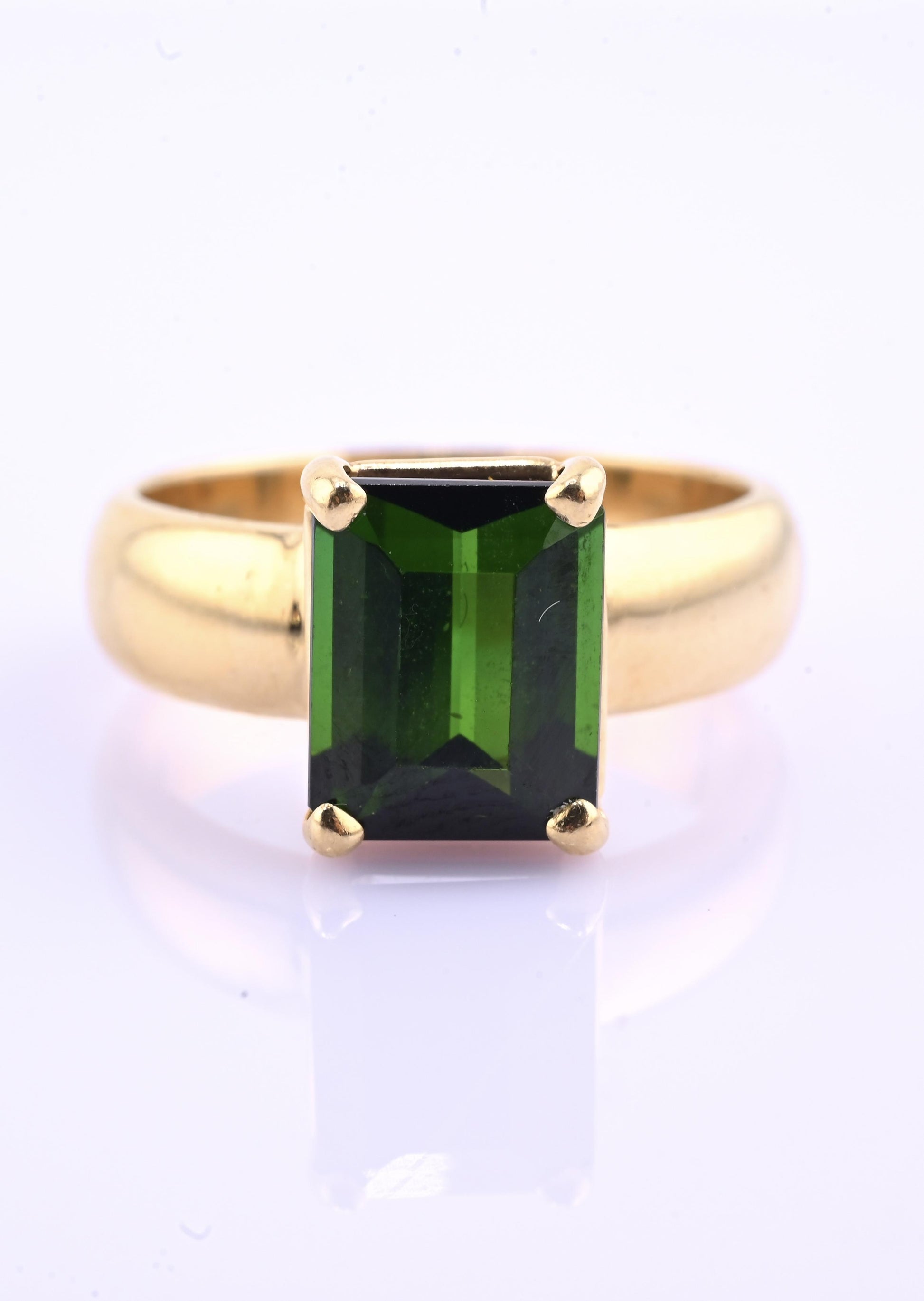 IGI Certified 14K Yellow Gold Green Tourmaline Ring – 3.00 CT Step Cut 4.50 DWT