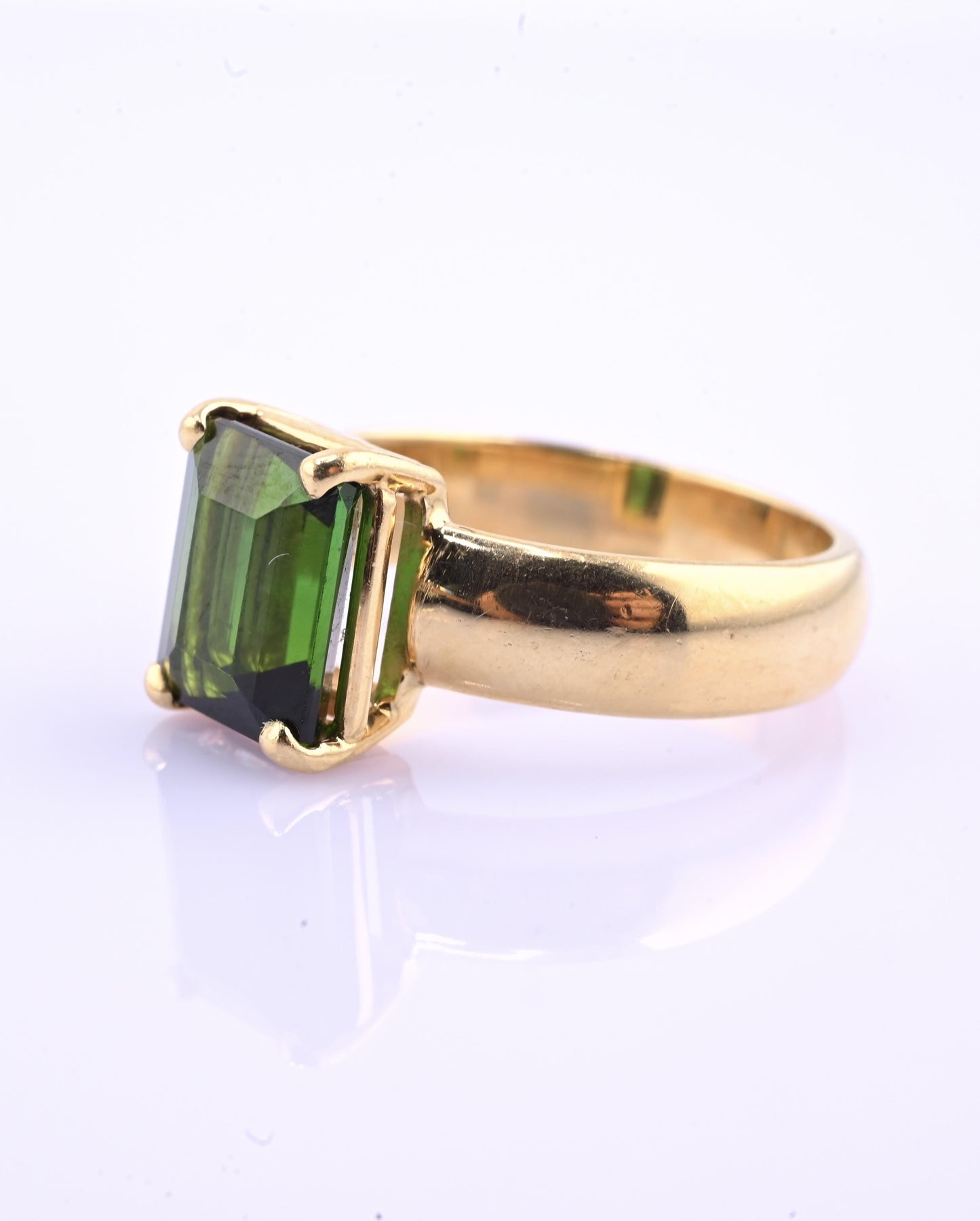 IGI Certified 14K Yellow Gold Green Tourmaline Ring – 3.00 CT Step Cut 4.50 DWT