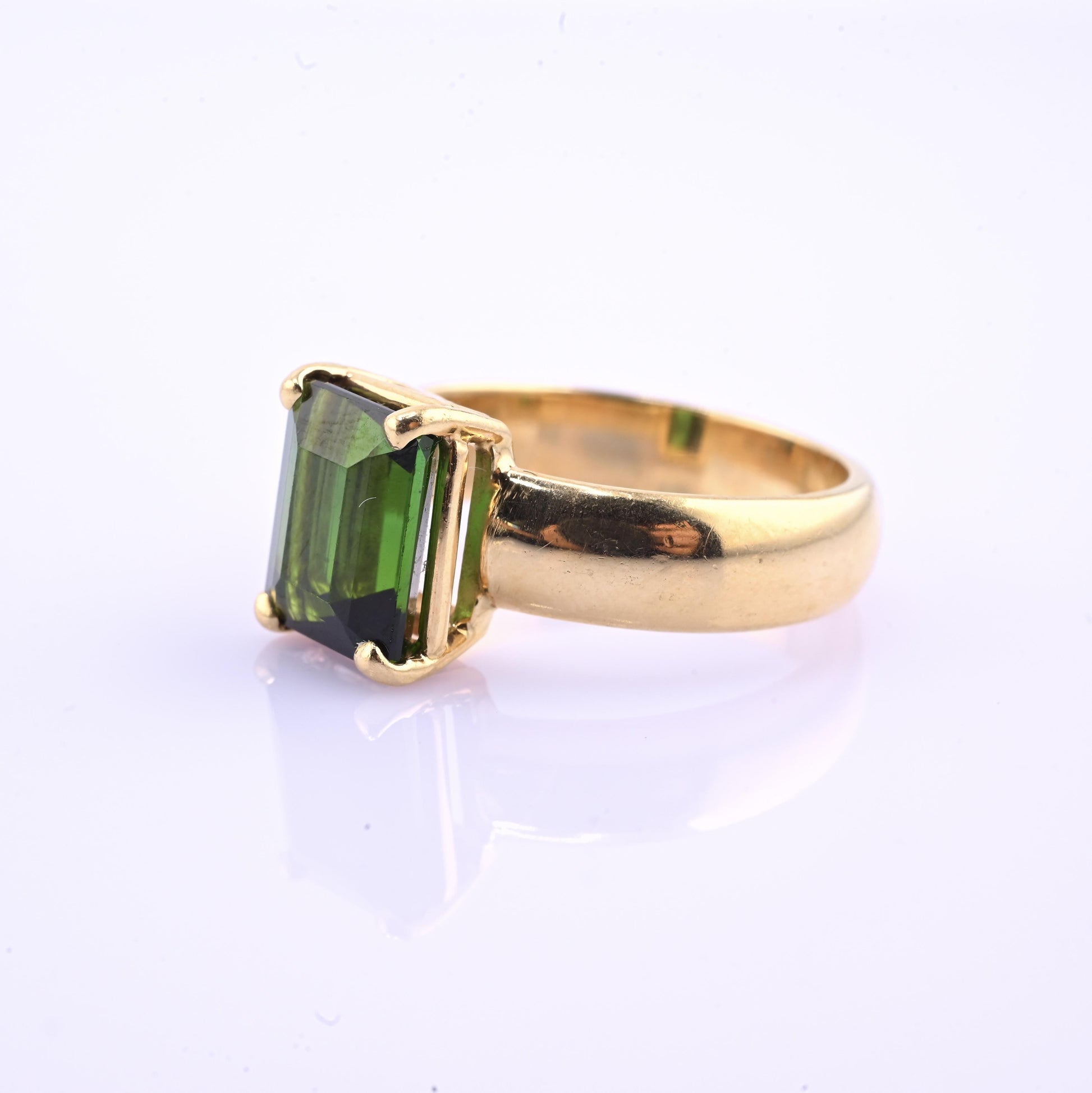 IGI Certified 14K Yellow Gold Green Tourmaline Ring – 3.00 CT Step Cut 4.50 DWT
