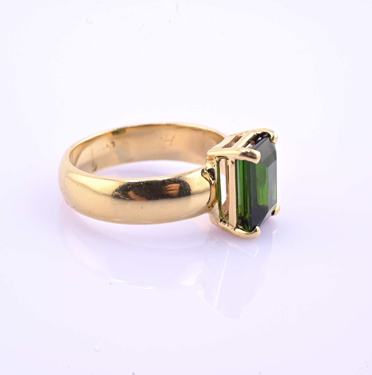 IGI Certified 14K Yellow Gold Green Tourmaline Ring – 3.00 CT Step Cut 4.50 DWT