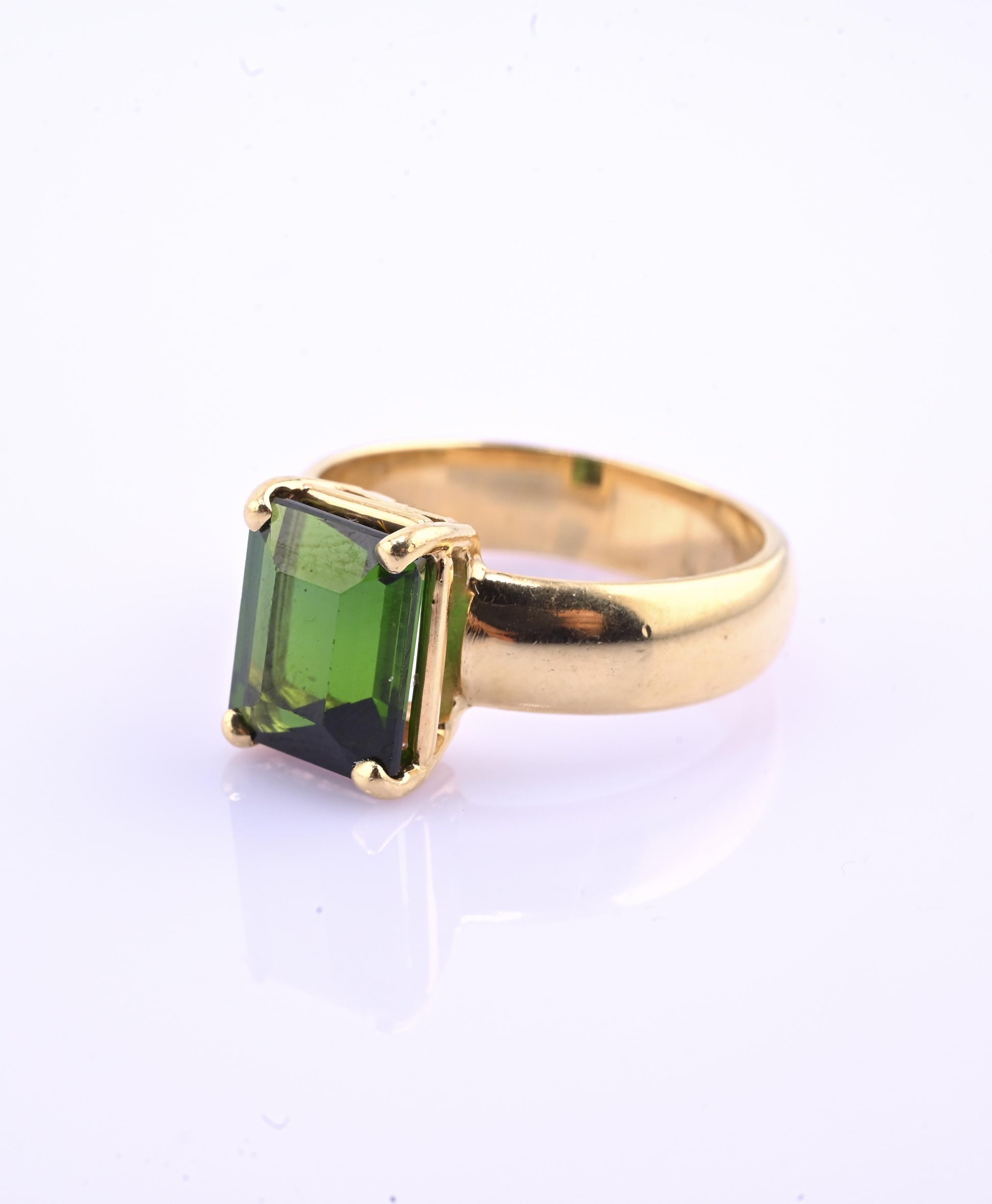 IGI Certified 14K Yellow Gold Green Tourmaline Ring – 3.00 CT Step Cut 4.50 DWT