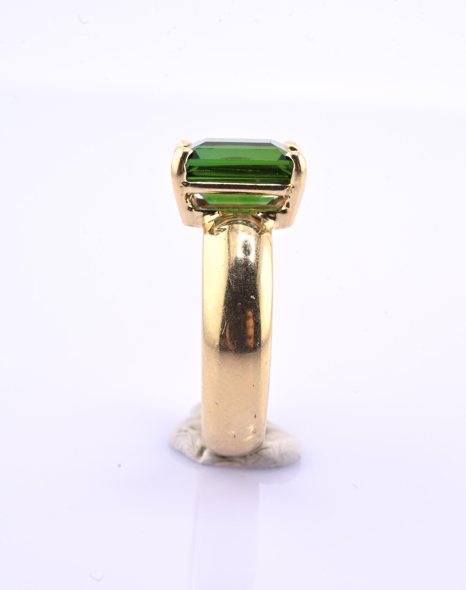 IGI Certified 14K Yellow Gold Green Tourmaline Ring – 3.00 CT Step Cut 4.50 DWT