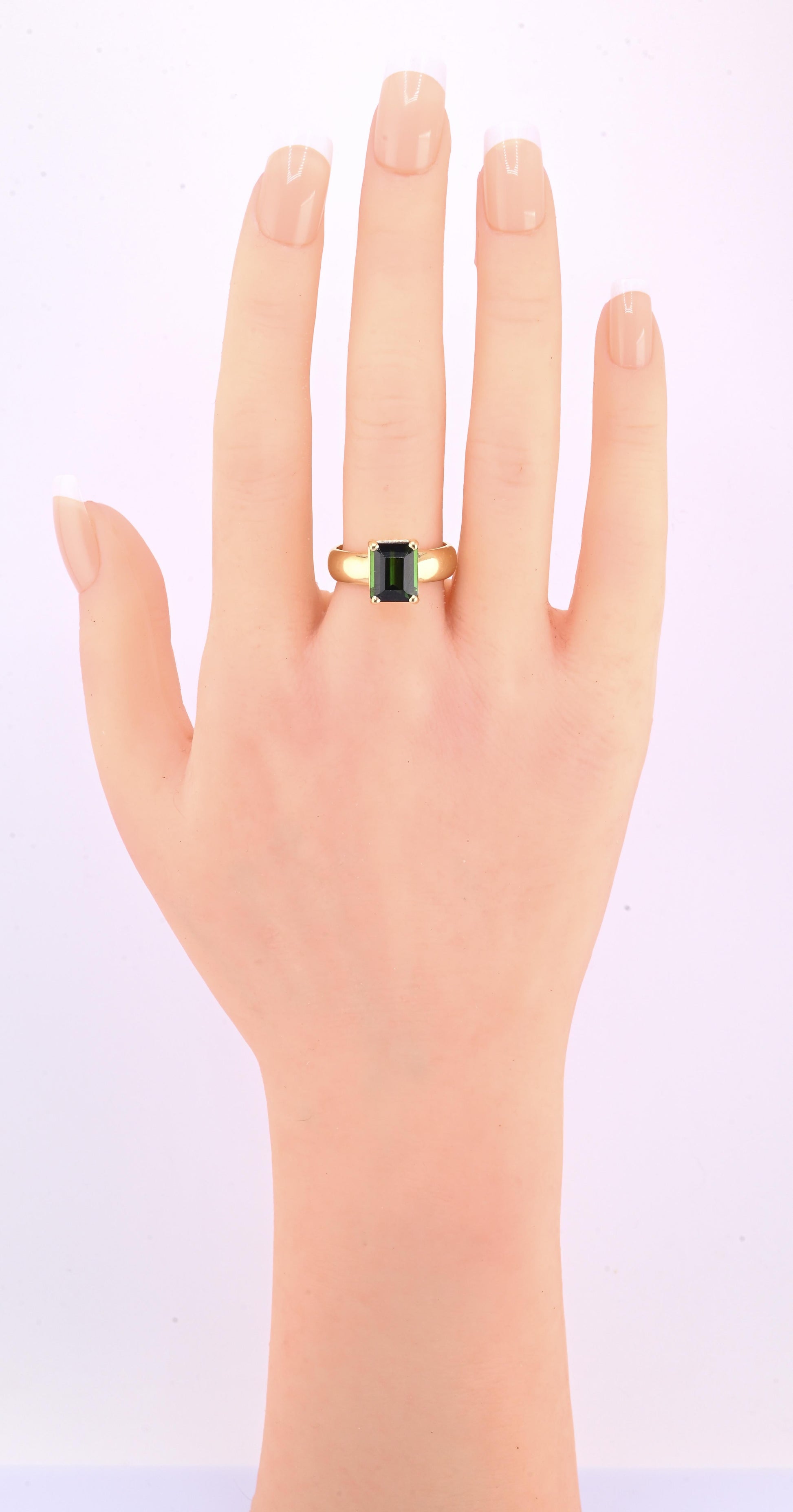 IGI Certified 14K Yellow Gold Green Tourmaline Ring – 3.00 CT Step Cut 4.50 DWT