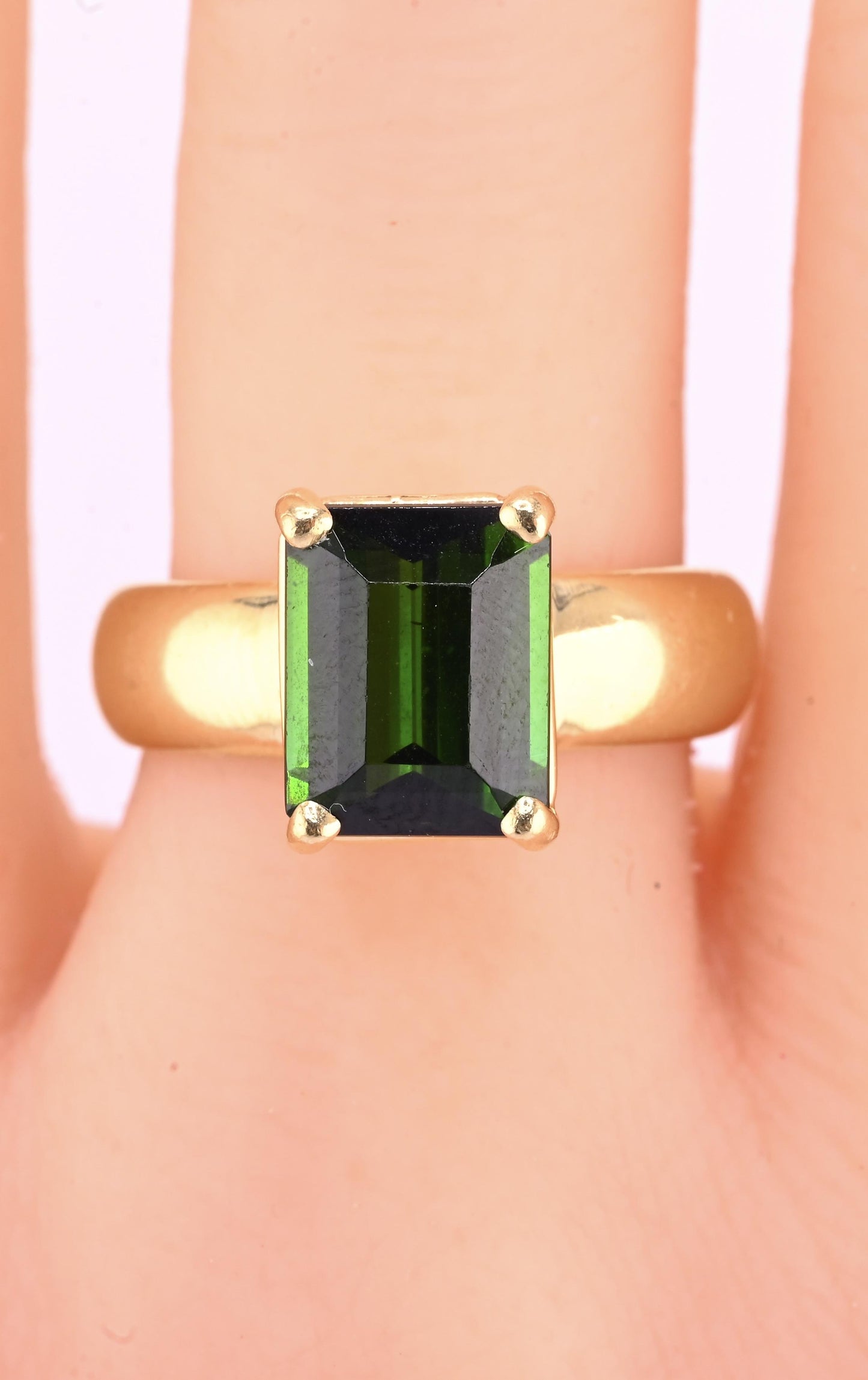 IGI Certified 14K Yellow Gold Green Tourmaline Ring – 3.00 CT Step Cut 4.50 DWT