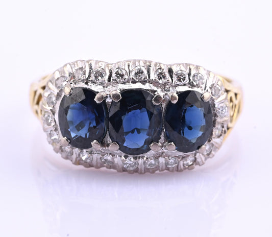 IGI Certified 14K Yellow & White Gold Sapphire Diamond Ring 1.96 CTW Size 8