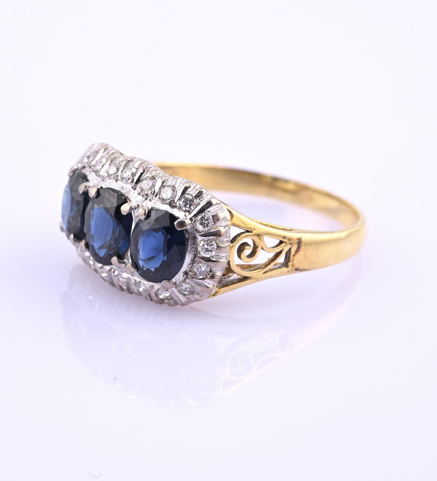 IGI Certified 14K Yellow & White Gold Sapphire Diamond Ring 1.96 CTW Size 8