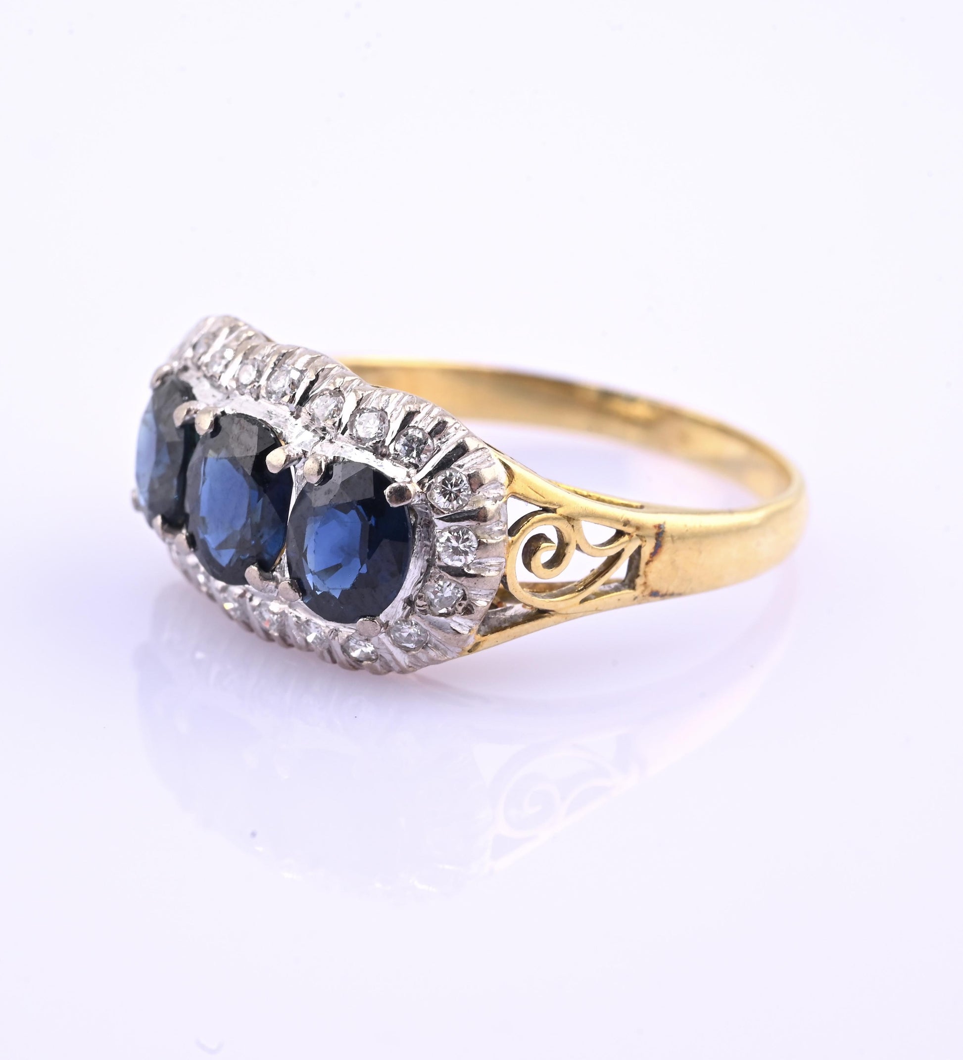 IGI Certified 14K Yellow & White Gold Sapphire Diamond Ring 1.96 CTW Size 8