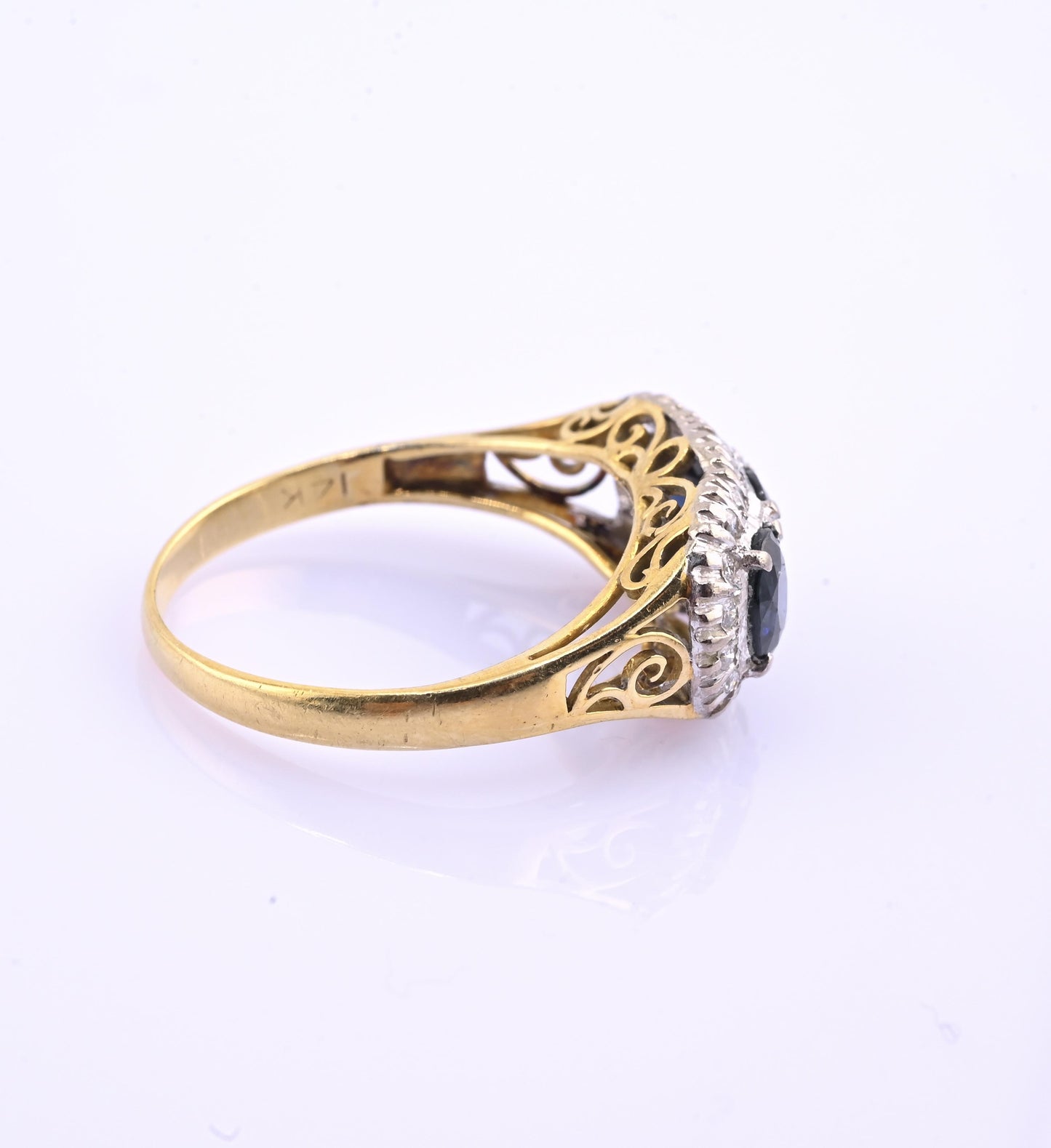 IGI Certified 14K Yellow & White Gold Sapphire Diamond Ring 1.96 CTW Size 8