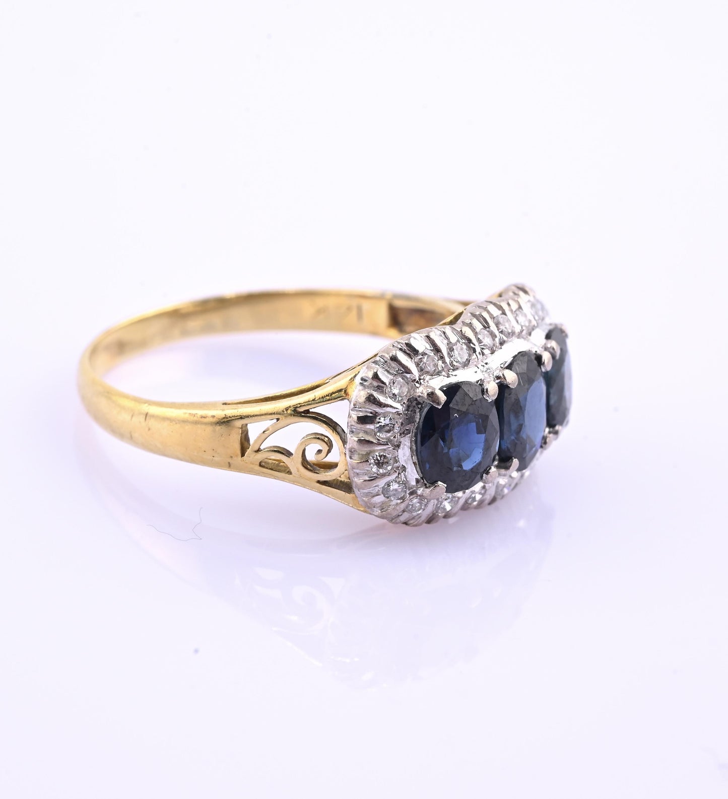 IGI Certified 14K Yellow & White Gold Sapphire Diamond Ring 1.96 CTW Size 8