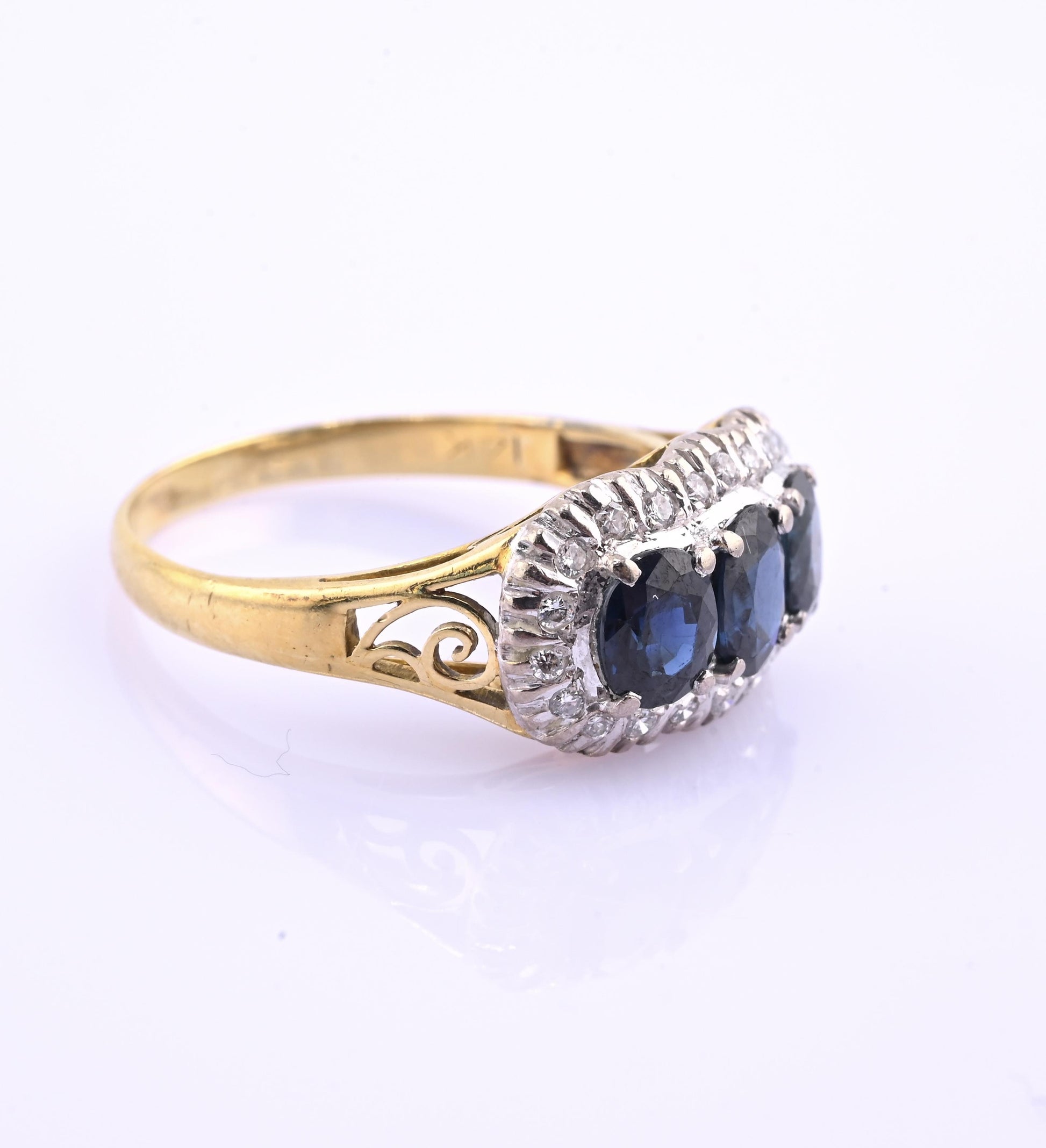 IGI Certified 14K Yellow & White Gold Sapphire Diamond Ring 1.96 CTW Size 8