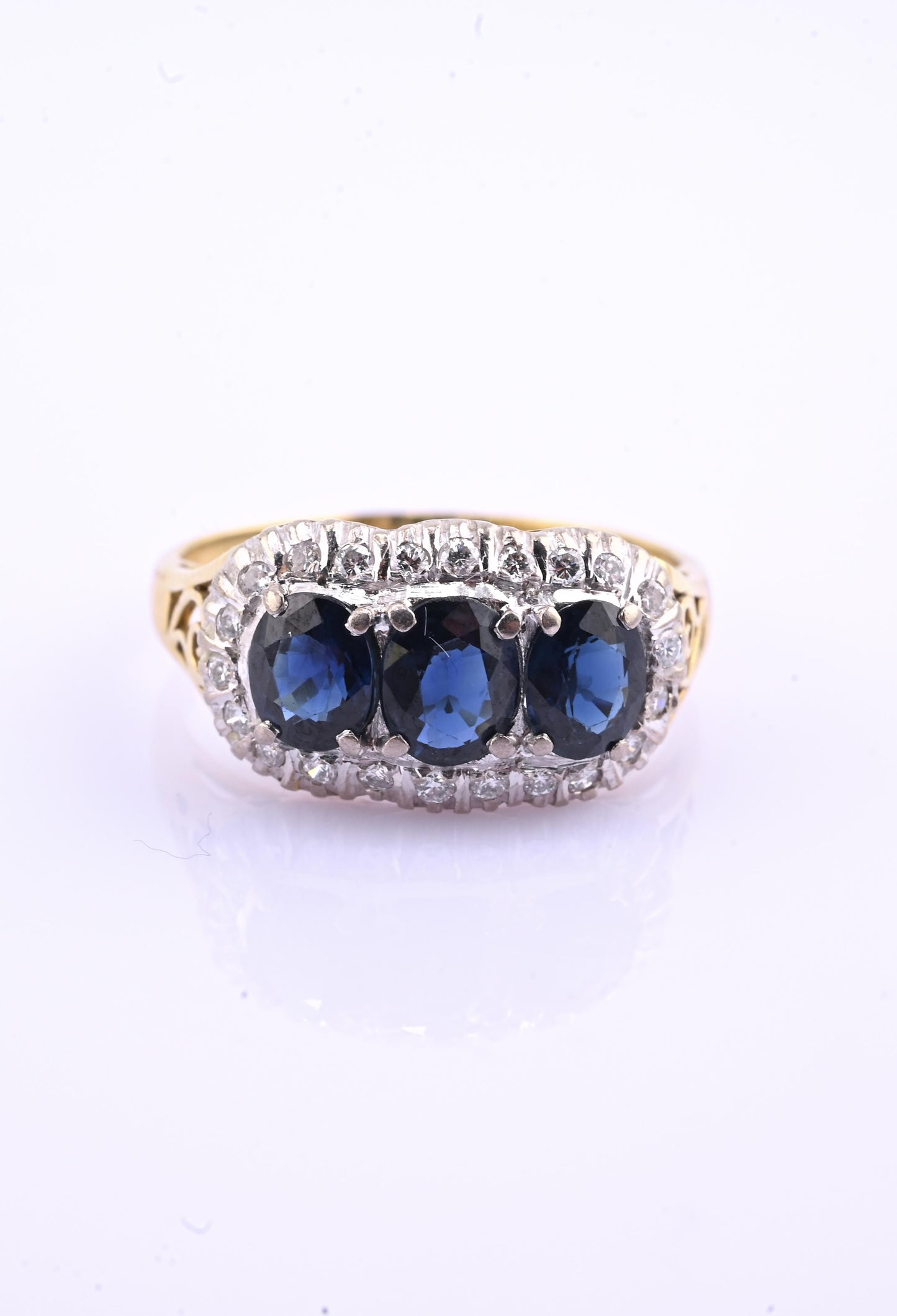 IGI Certified 14K Yellow & White Gold Sapphire Diamond Ring 1.96 CTW Size 8