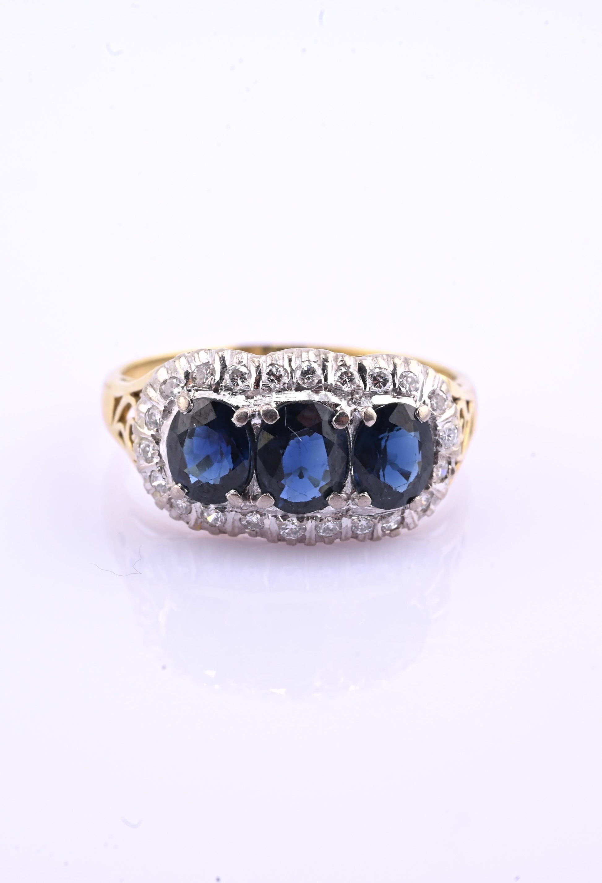 IGI Certified 14K Yellow & White Gold Sapphire Diamond Ring 1.96 CTW Size 8