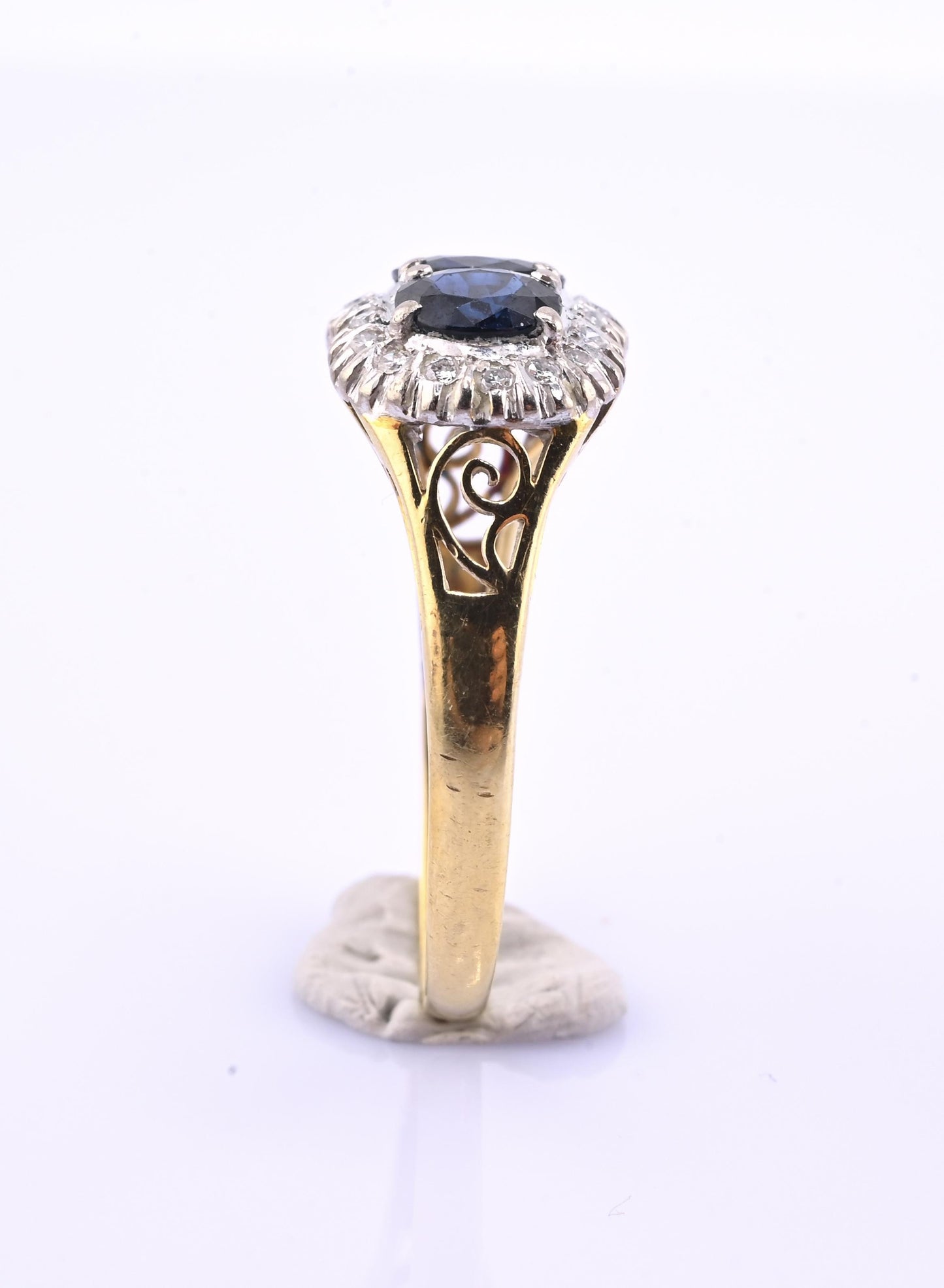IGI Certified 14K Yellow & White Gold Sapphire Diamond Ring 1.96 CTW Size 8